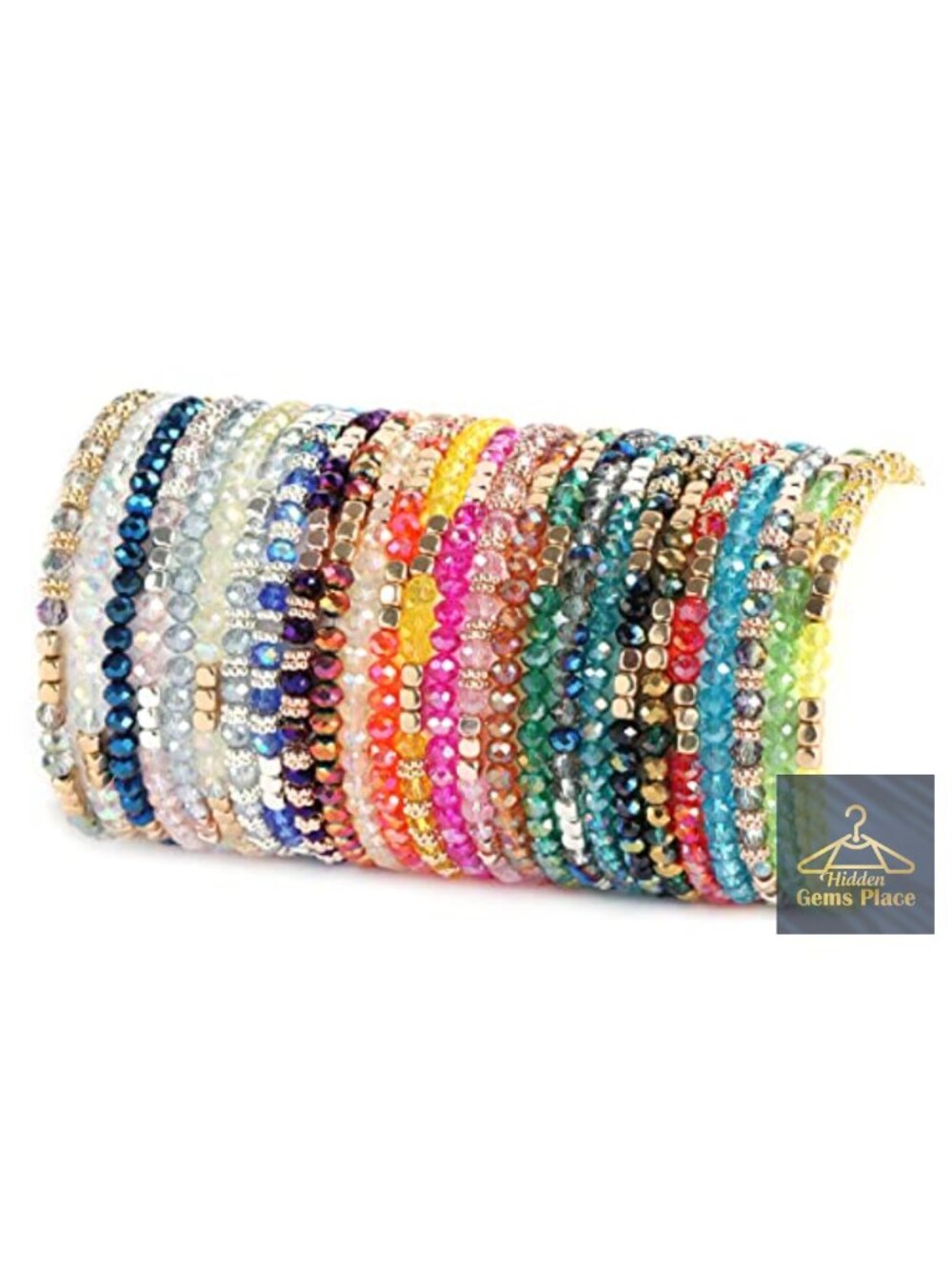 26Pcs Boho Beaded Bracelets Stackable Crystal Glass Beads Stretch Bracelet Set